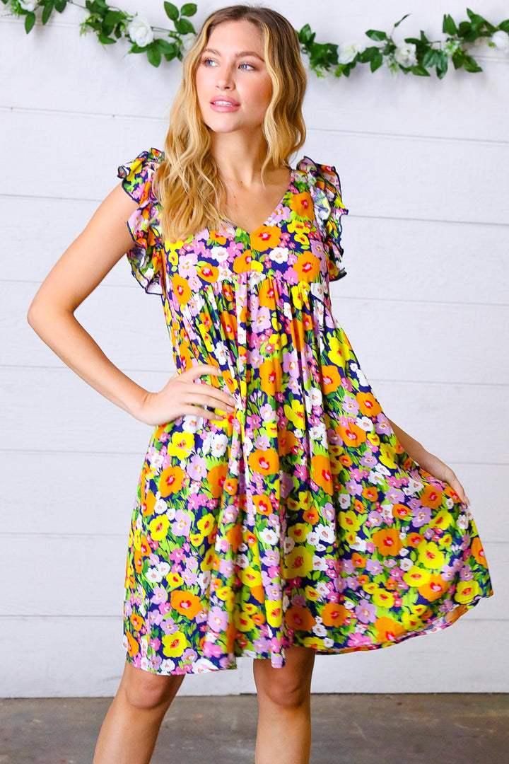 Indigo &amp; Lemon Floral Babydoll Ruffle Dress | Nikki &amp; Co. Boutique