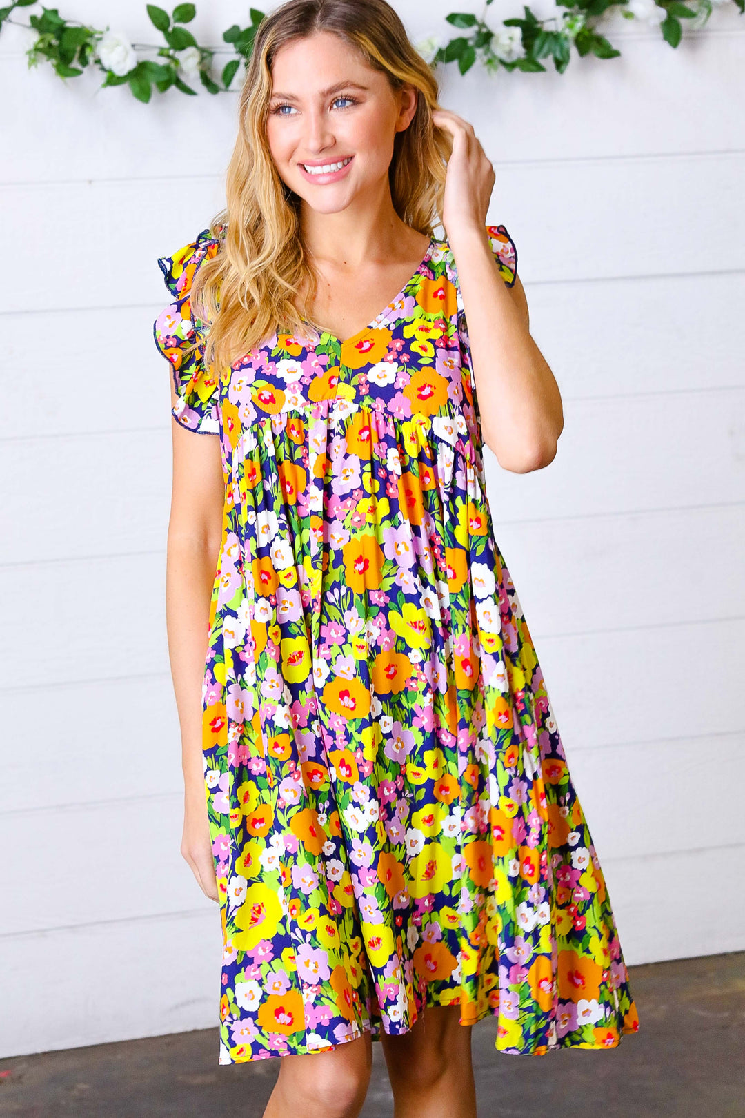 Indigo &amp; Lemon Floral Babydoll Ruffle Dress | Nikki &amp; Co. Boutique