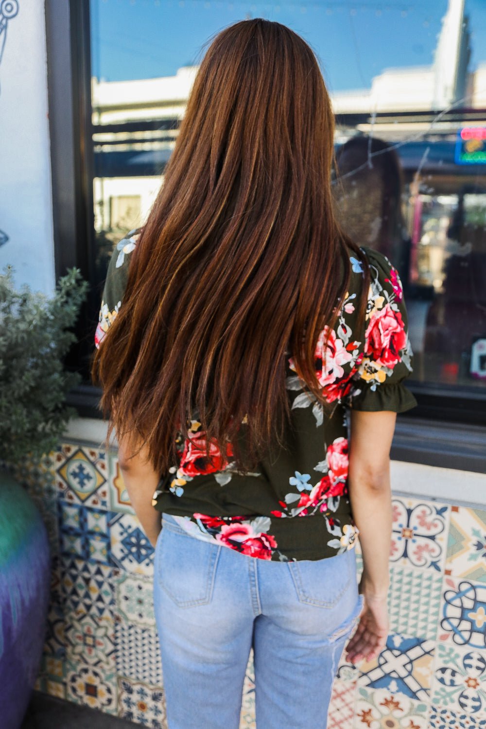 Flower Power Moss Green Floral Print Ruffle Puff Sleeve Tops - Nikki &amp; Co. Boutique