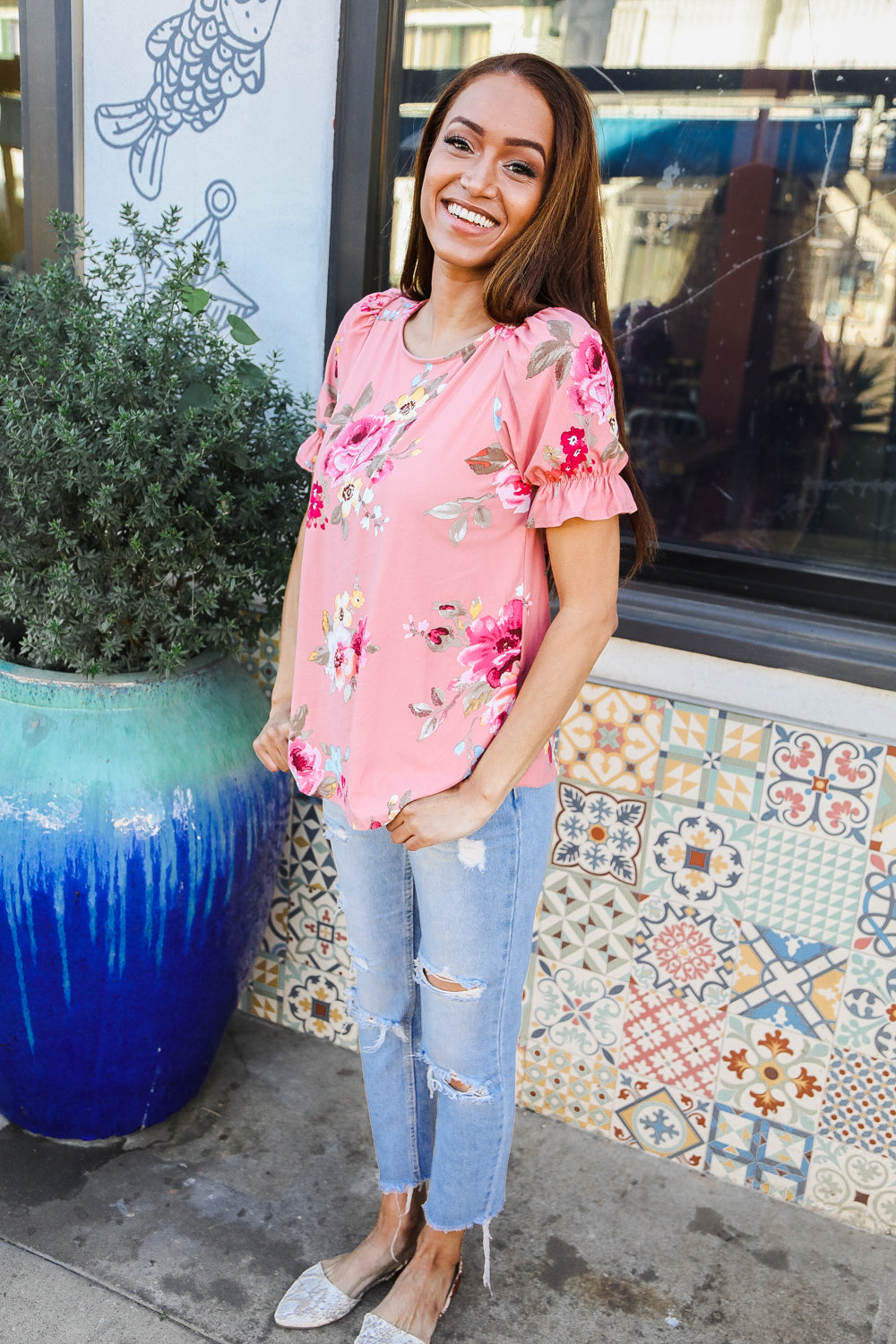 Pretty in Pink Floral Print Shorts Elastic Ruffle Sleeve Tops | Nikki &amp; Co. Boutique