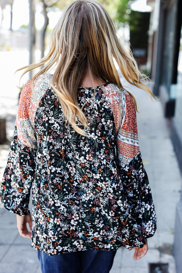 Boho Floral Ethnic Print Front Tie Woven Blouse | Nikki &amp; Co. Boutique