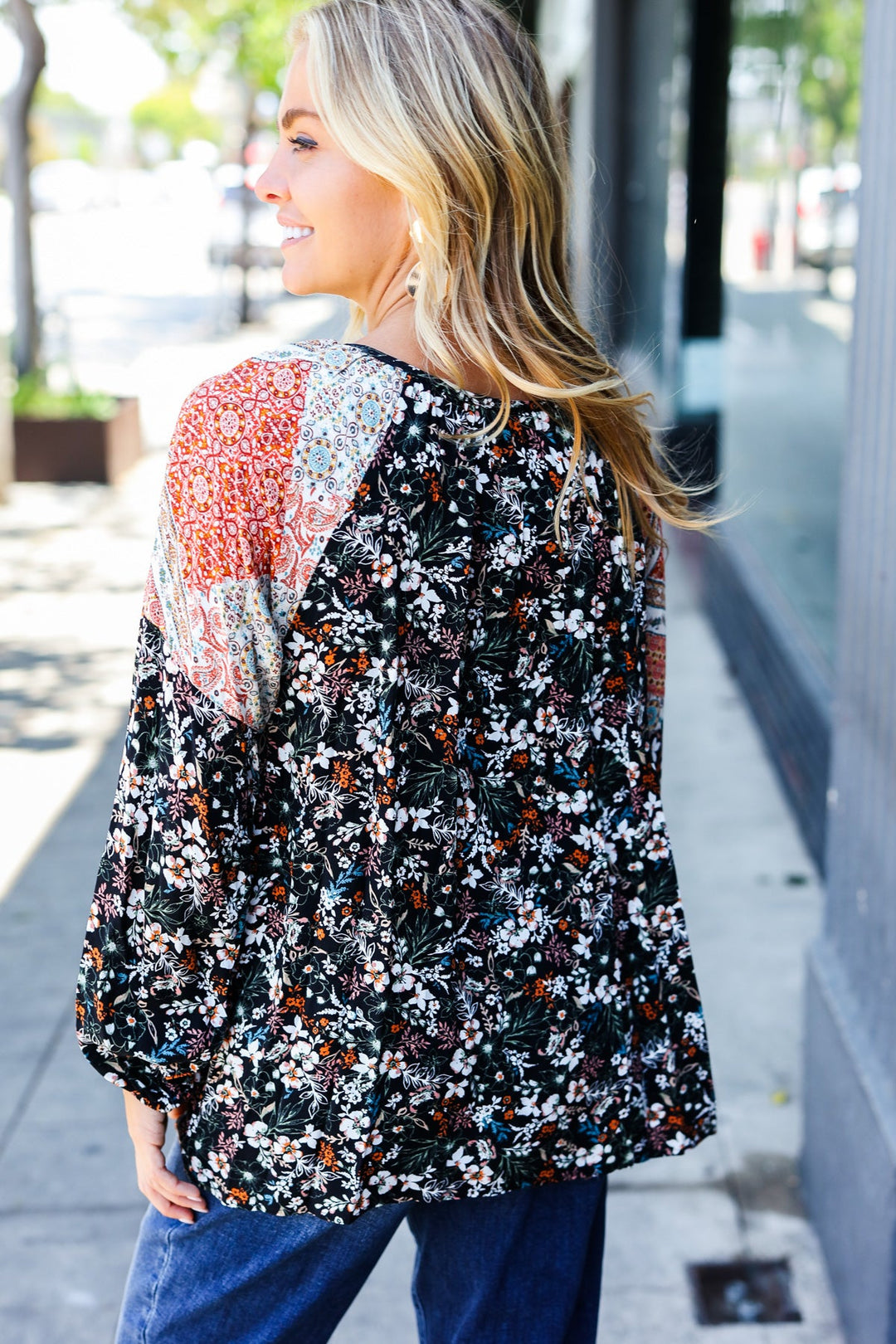 Boho Floral Ethnic Print Front Tie Woven Blouse | Nikki &amp; Co. Boutique