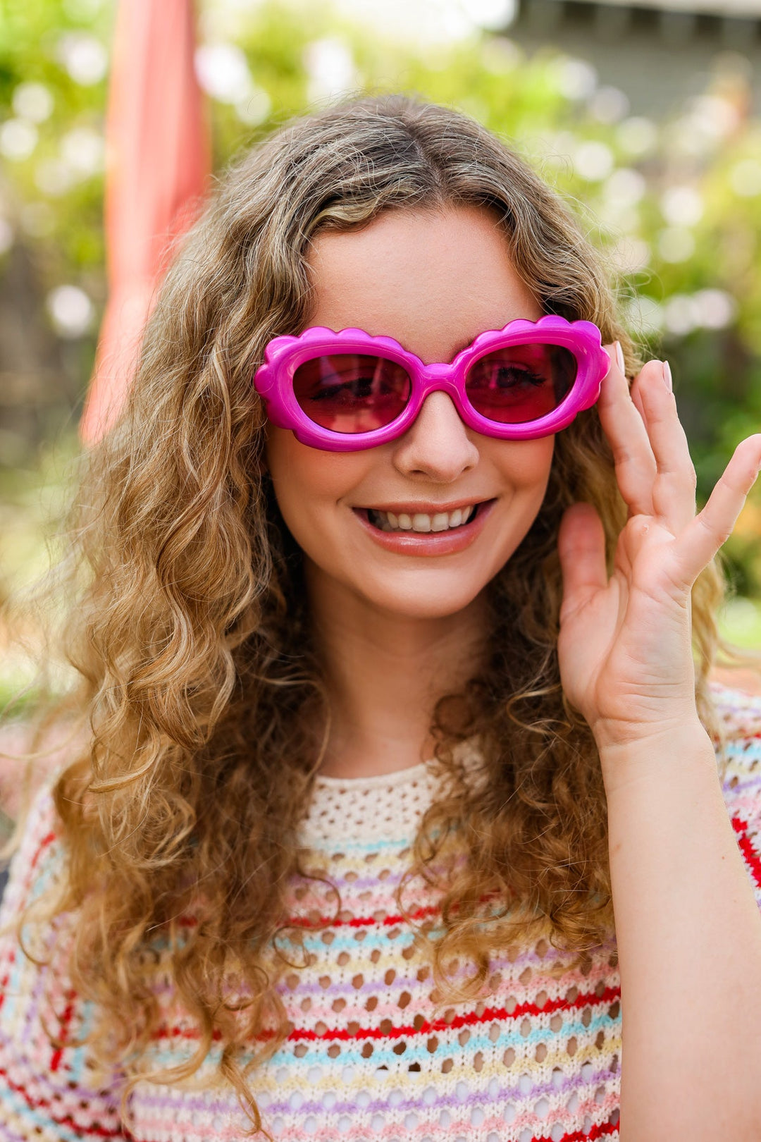 Fuchsia Oval Cat Eye Scalloped Sunglasses | Nikki & Co. Boutique