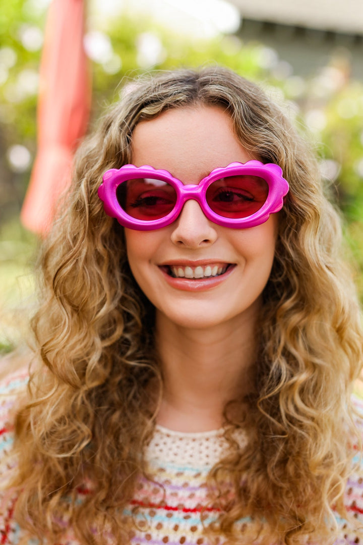 Fuchsia Oval Cat Eye Scalloped Sunglasses | Nikki &amp; Co. Boutique