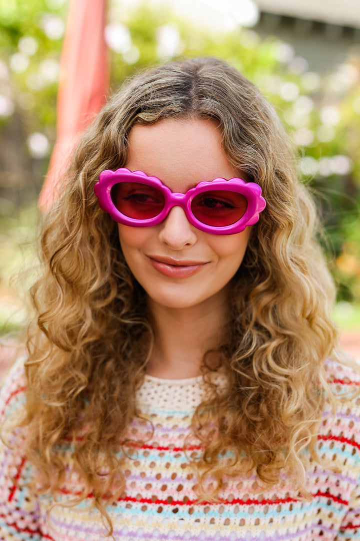 Fuchsia Oval Cat Eye Scalloped Sunglasses | Nikki &amp; Co. Boutique