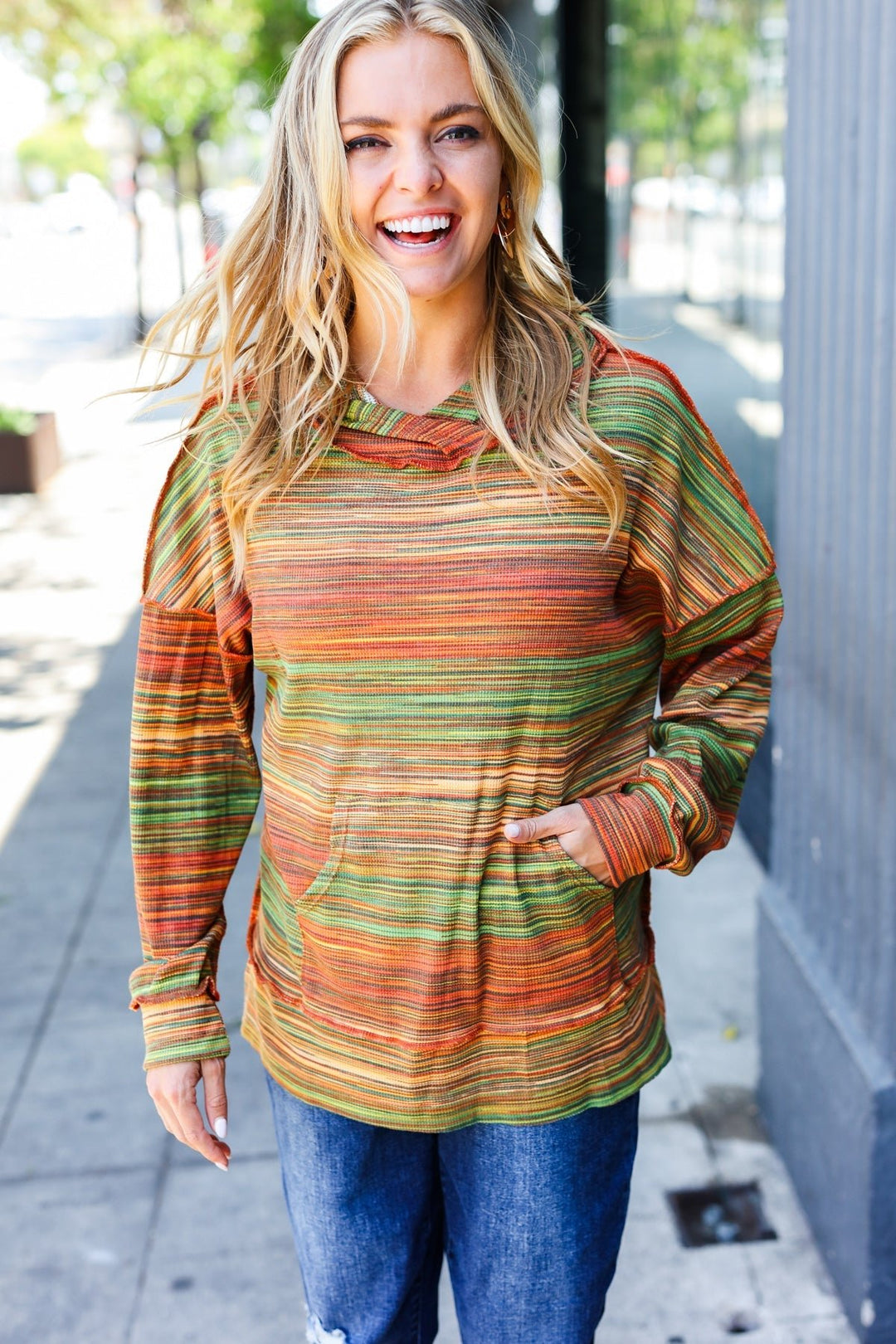 Under Your Spell Orange &amp; Green Space Dye Thermal Hoodie | Nikki &amp; Co. Boutique