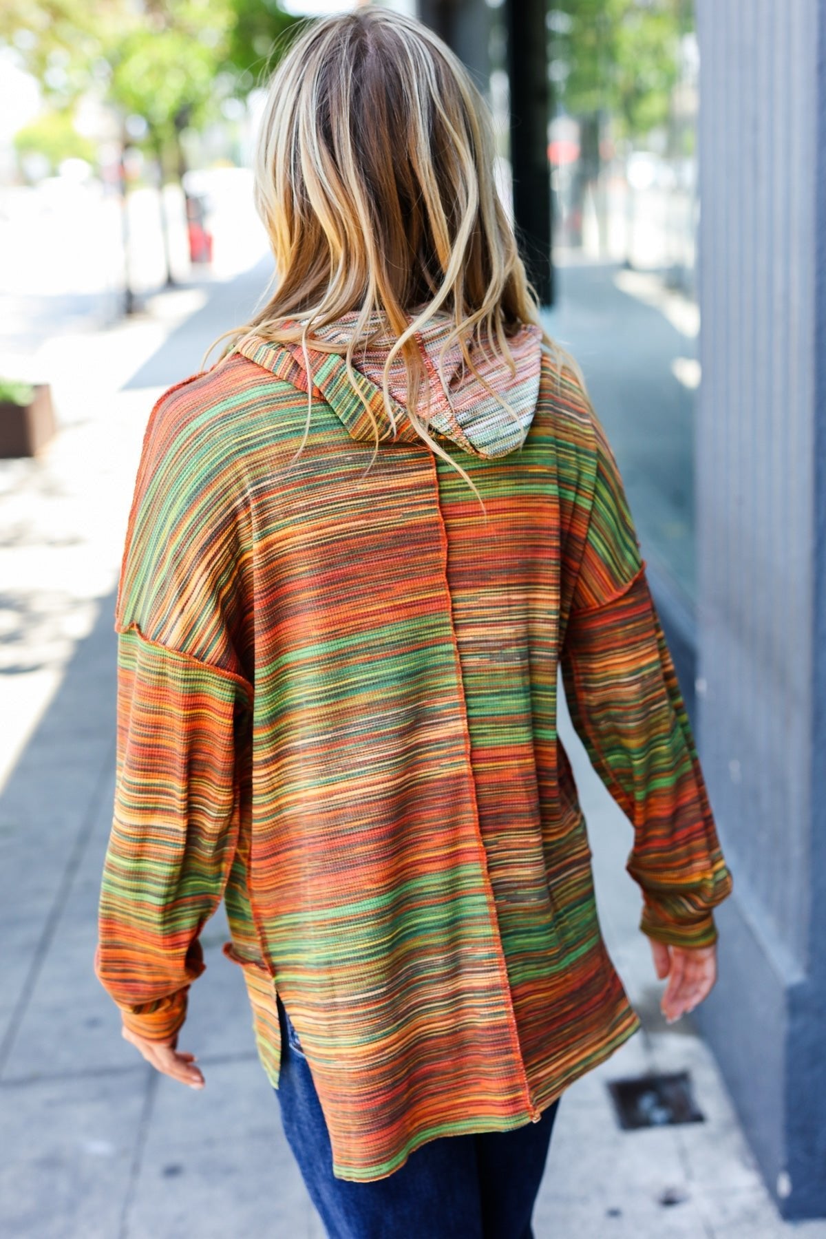 Under Your Spell Orange & Green Space Dye Thermal Hoodie - Nikki and Co Boutique