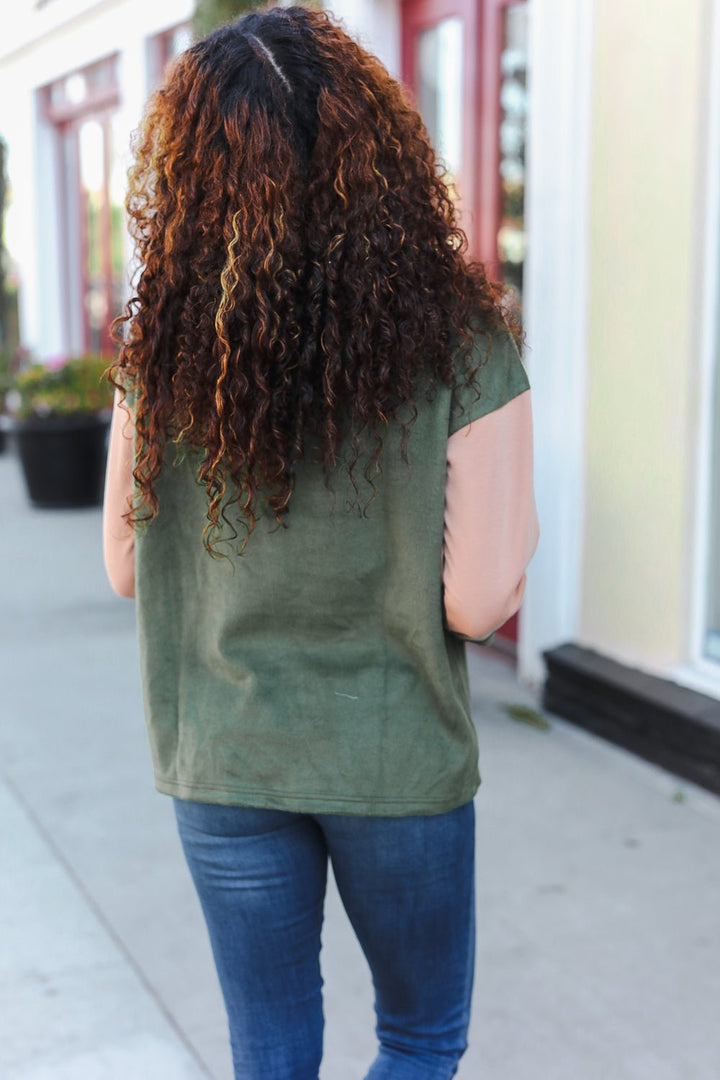 Cool Vibes Taupe/Green Fleece Zip Up Cinched Hem Pullover | Nikki &amp; Co. Boutique