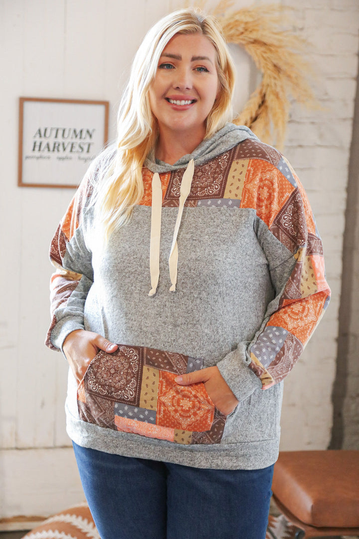 Harvest Ethnic Patchwork Print Kangaroo Pocket Hoodie | Nikki &amp; Co. Boutique