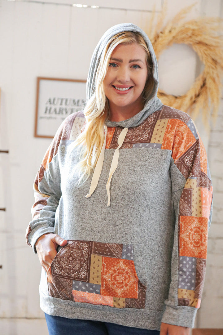 Harvest Ethnic Patchwork Print Kangaroo Pocket Hoodie | Nikki &amp; Co. Boutique