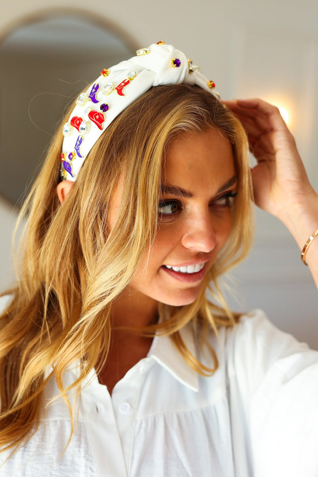 Red White &amp; Blue Gem Cowboy Embellished Top Knot Headband | Nikki &amp; Co. Boutique