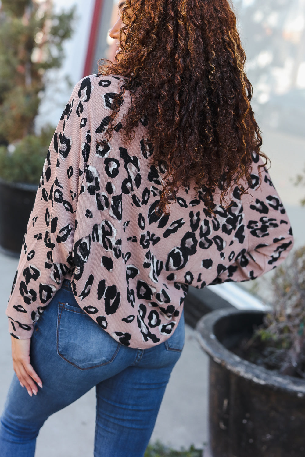 Be Bold Beige Rib Animal Print Button Placard Dolman Pullover | Nikki &amp; Co. Boutique