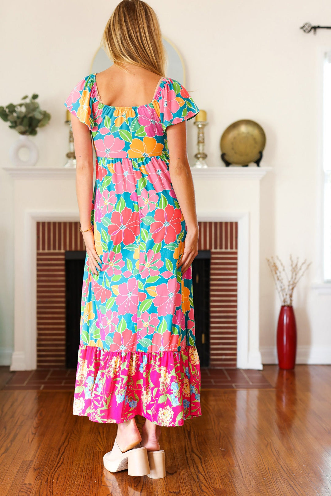 Vacay Vibes Blue Floral Print Sweetheart Twisted Neckline Maxi Dress | Nikki &amp; Co. Boutique