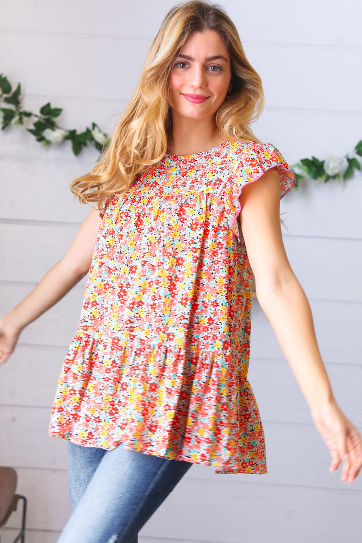 SunSets Floral Print Ruffle Tiered Keyhole Tops | Nikki &amp; Co. Boutique