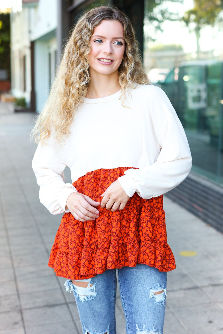 Star Struck Vintage Floral Oatmeal Tiered Babydoll Twofer Top - Nikki &amp; Co. Boutique