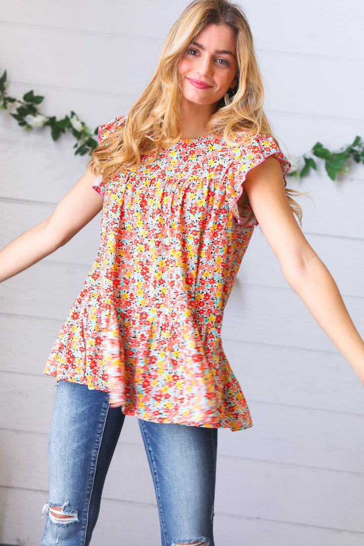 SunSets Floral Print Ruffle Tiered Keyhole Tops | Nikki &amp; Co. Boutique