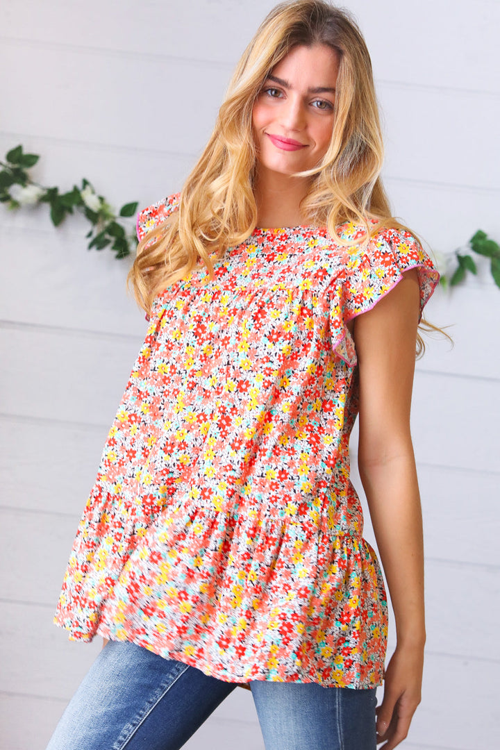 SunSets Floral Print Ruffle Tiered Keyhole Tops | Nikki &amp; Co. Boutique