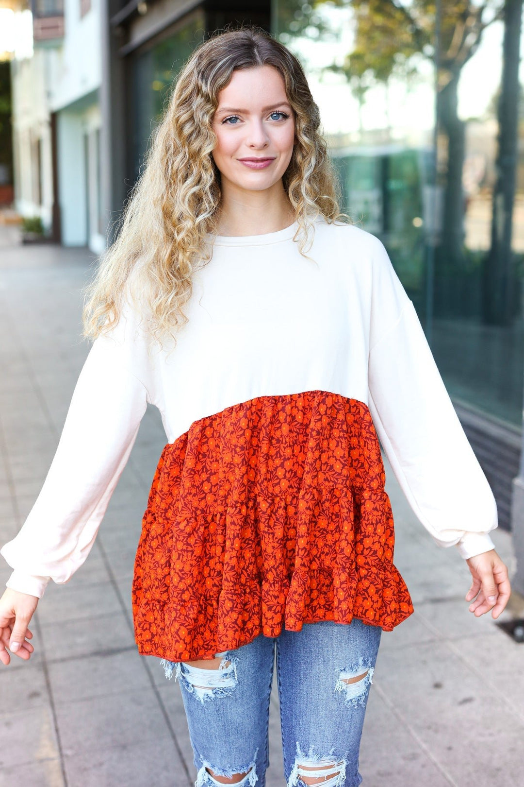 Star Struck Vintage Floral Oatmeal Tiered Babydoll Twofer Top | Nikki &amp; Co. Boutique