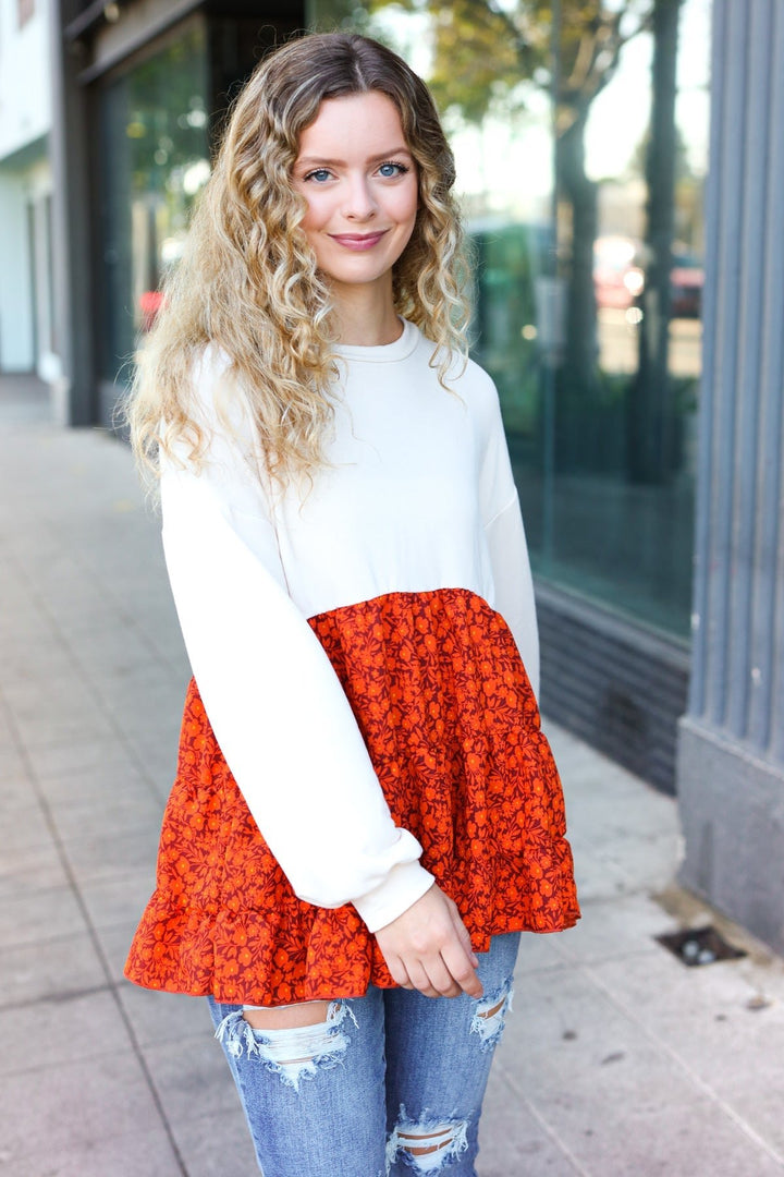 Star Struck Vintage Floral Oatmeal Tiered Babydoll Twofer Top | Nikki &amp; Co. Boutique