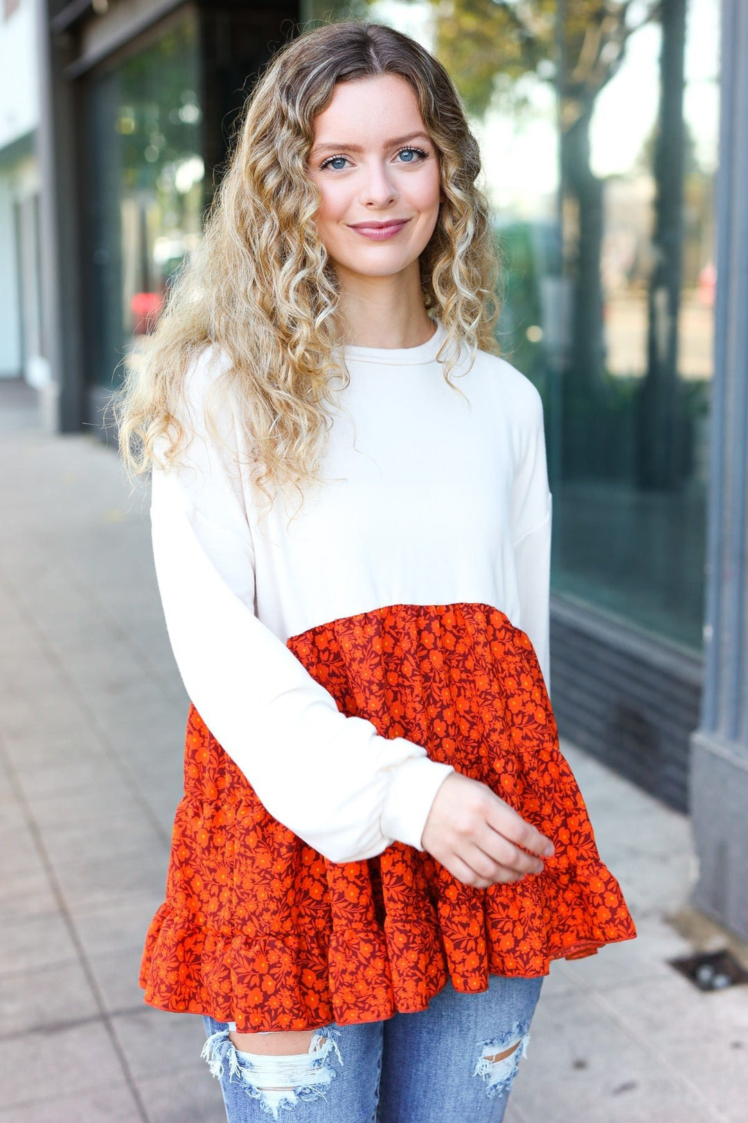 Star Struck Vintage Floral Oatmeal Tiered Babydoll Twofer Top | Nikki &amp; Co. Boutique
