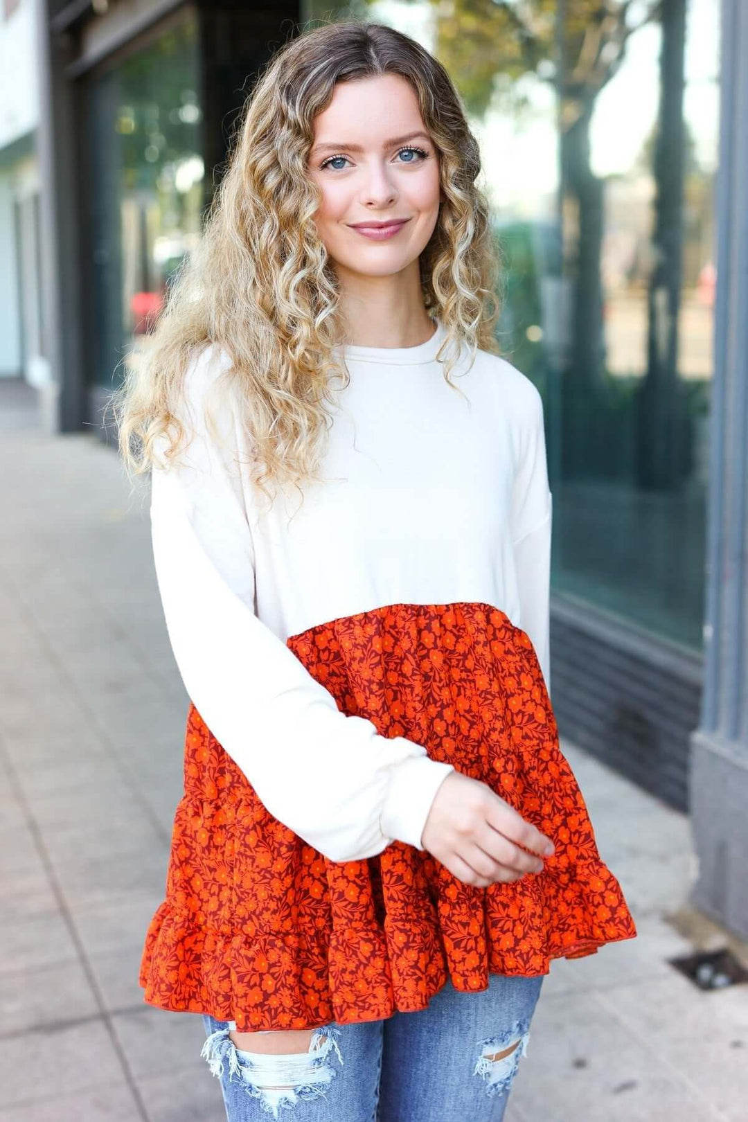 Star Struck Vintage Floral Oatmeal Tiered Babydoll Twofer Top - Nikki &amp; Co. Boutique
