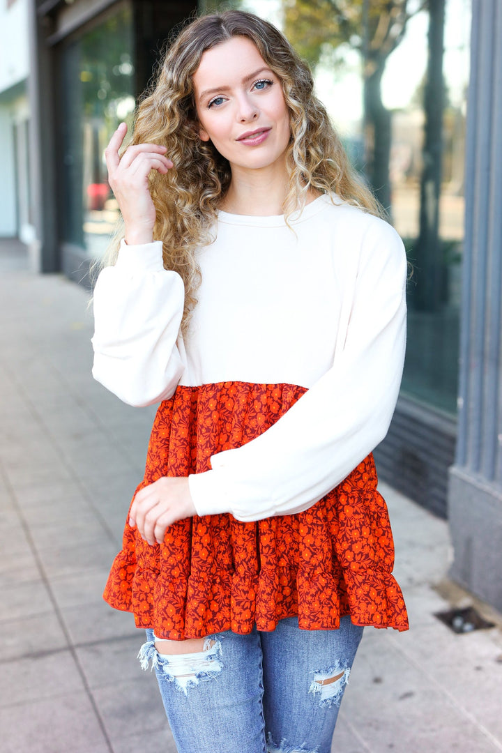 Star Struck Vintage Floral Oatmeal Tiered Babydoll Twofer Top | Nikki &amp; Co. Boutique
