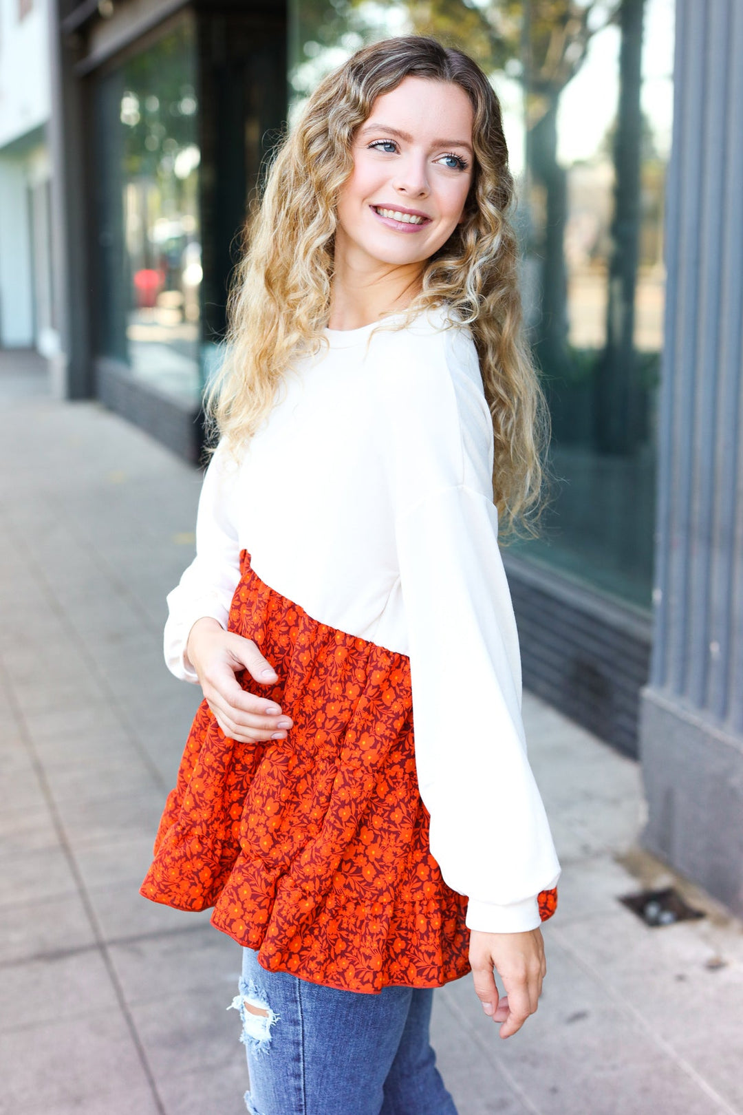 Star Struck Vintage Floral Oatmeal Tiered Babydoll Twofer Top - Nikki &amp; Co. Boutique