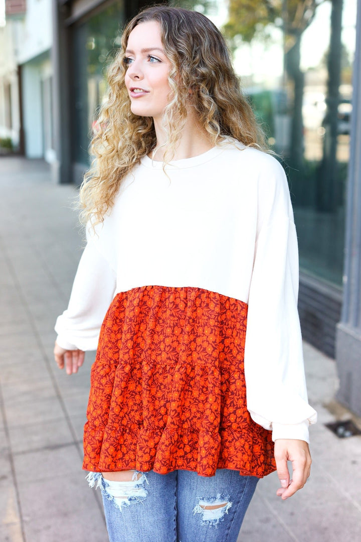 Star Struck Vintage Floral Oatmeal Tiered Babydoll Twofer Top - Nikki &amp; Co. Boutique