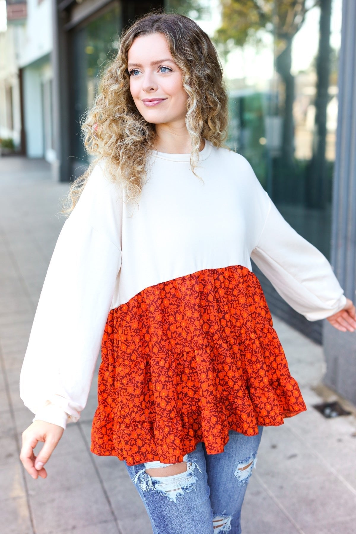 Star Struck Vintage Floral Oatmeal Tiered Babydoll Twofer Top - Nikki and Co Boutique