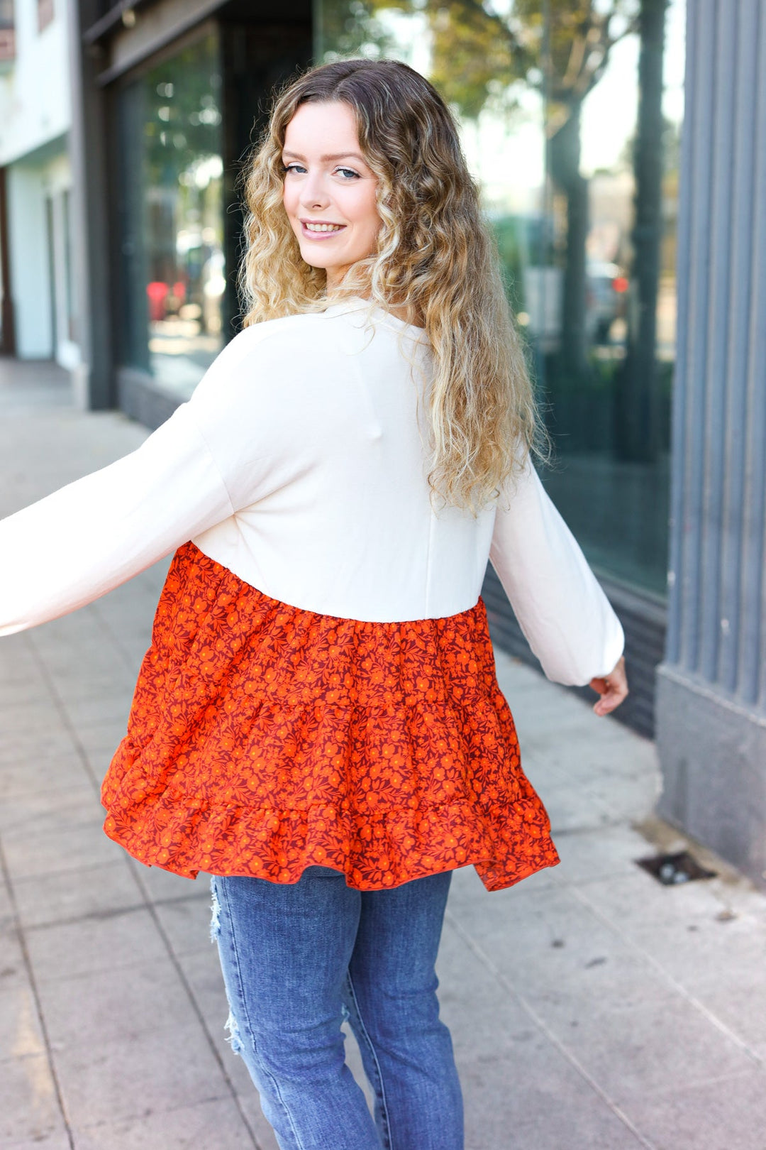 Star Struck Vintage Floral Oatmeal Tiered Babydoll Twofer Top | Nikki &amp; Co. Boutique