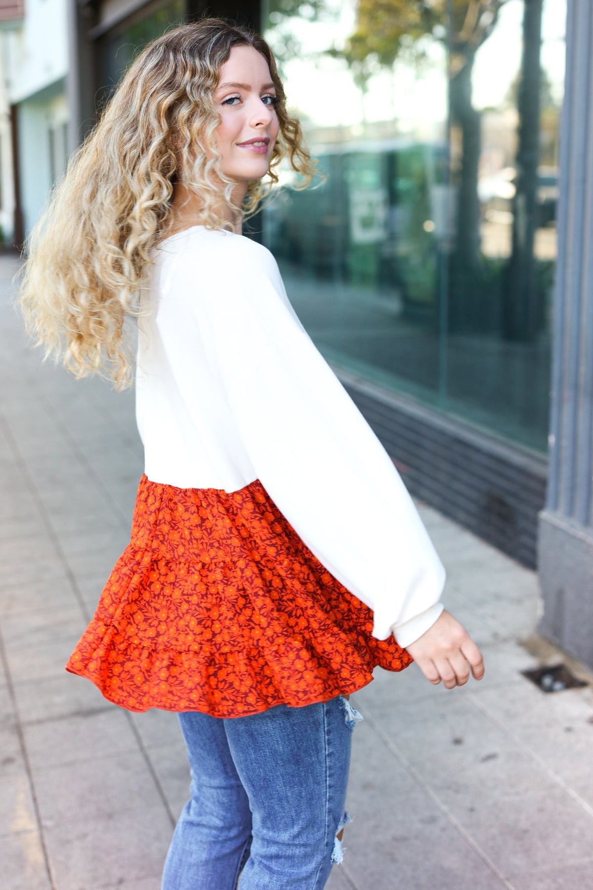 Star Struck Vintage Floral Oatmeal Tiered Babydoll Twofer Top - Nikki and Co Boutique