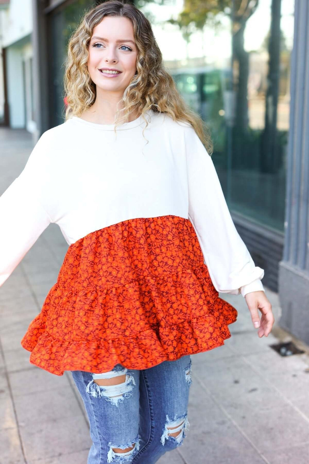 Star Struck Vintage Floral Oatmeal Tiered Babydoll Twofer Top - Nikki &amp; Co. Boutique