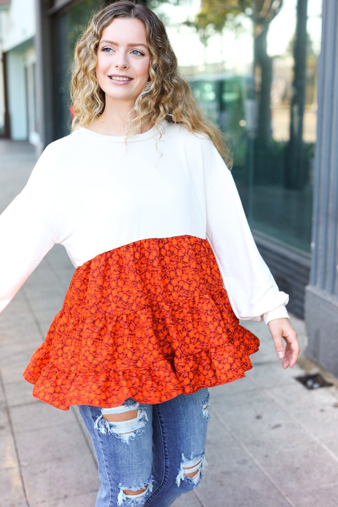 Star Struck Vintage Floral Oatmeal Tiered Babydoll Twofer Top | Nikki &amp; Co. Boutique