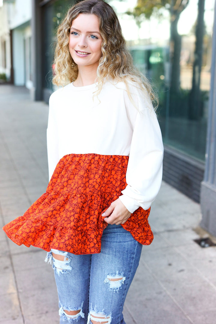 Star Struck Vintage Floral Oatmeal Tiered Babydoll Twofer Top - Nikki &amp; Co. Boutique