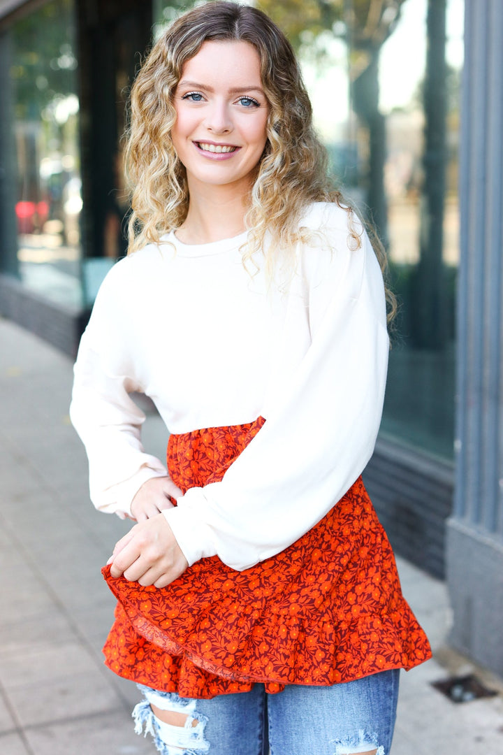 Star Struck Vintage Floral Oatmeal Tiered Babydoll Twofer Top - Nikki &amp; Co. Boutique