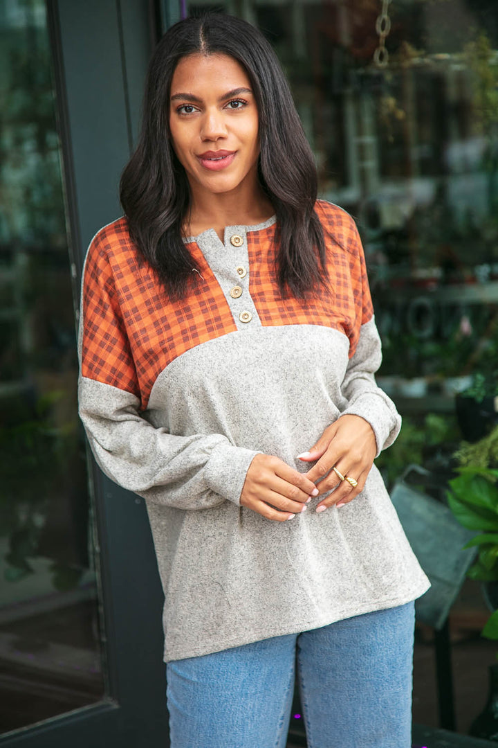 Plaid Cashmere Feel Two Tone Button Down Top | Nikki &amp; Co. Boutique