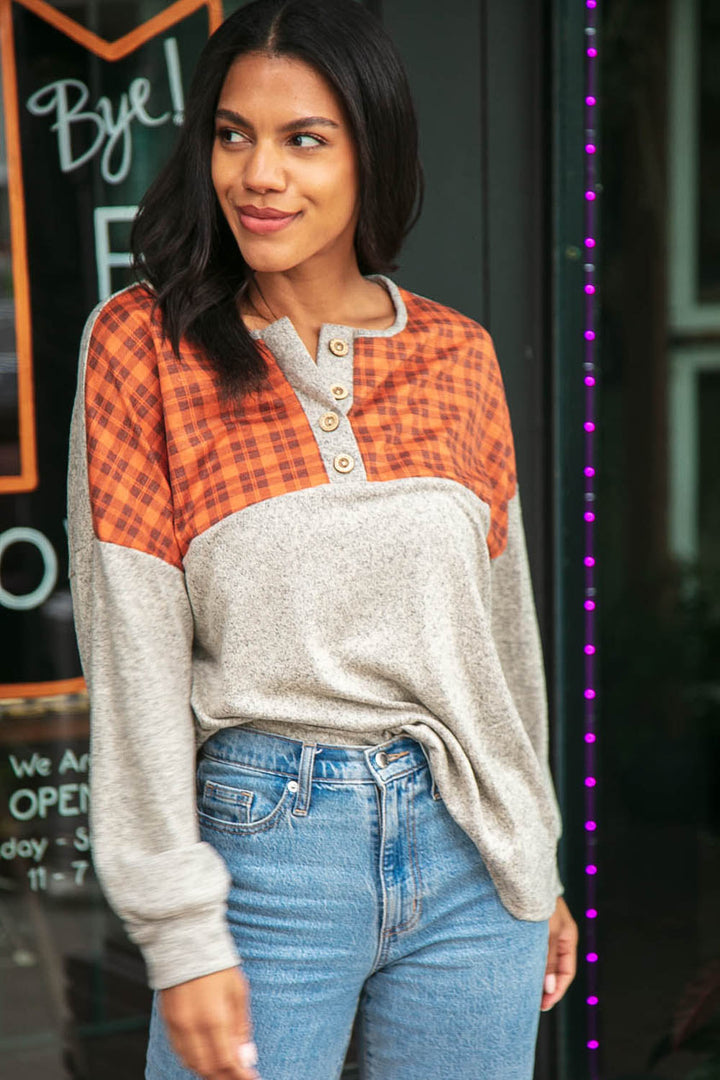 Plaid Cashmere Feel Two Tone Button Down Top | Nikki &amp; Co. Boutique