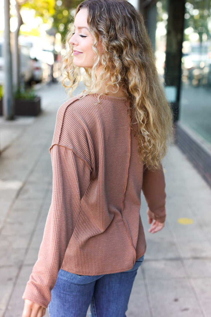 Eyes On You Camel Mineral Wash Rib Notch Neck Pocketed Top | Nikki &amp; Co. Boutique