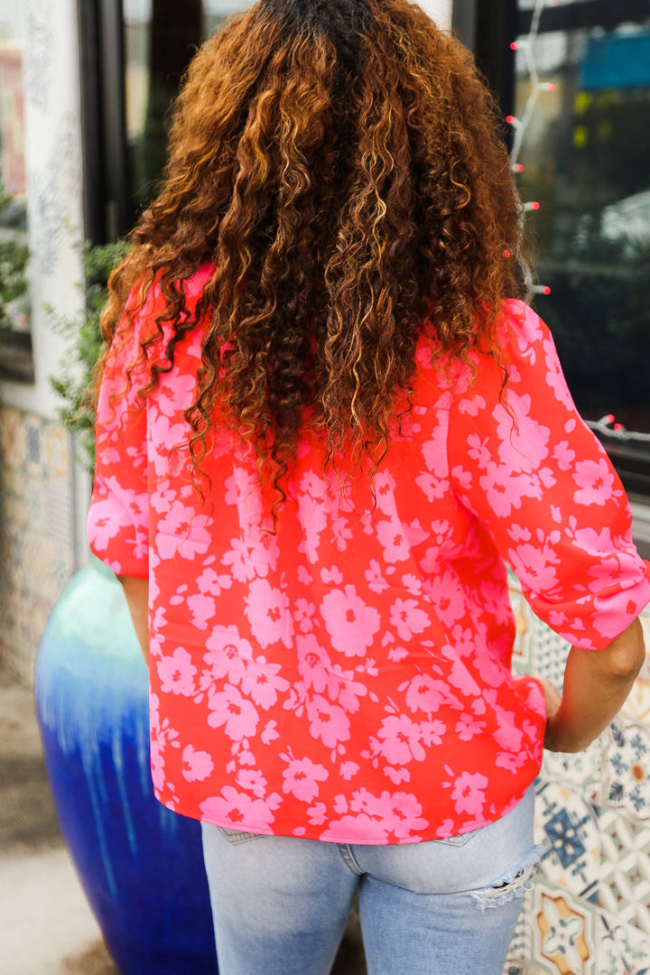 New Day Red Ribbon Bow Detail Floral Woven Blouse | Nikki &amp; Co. Boutique