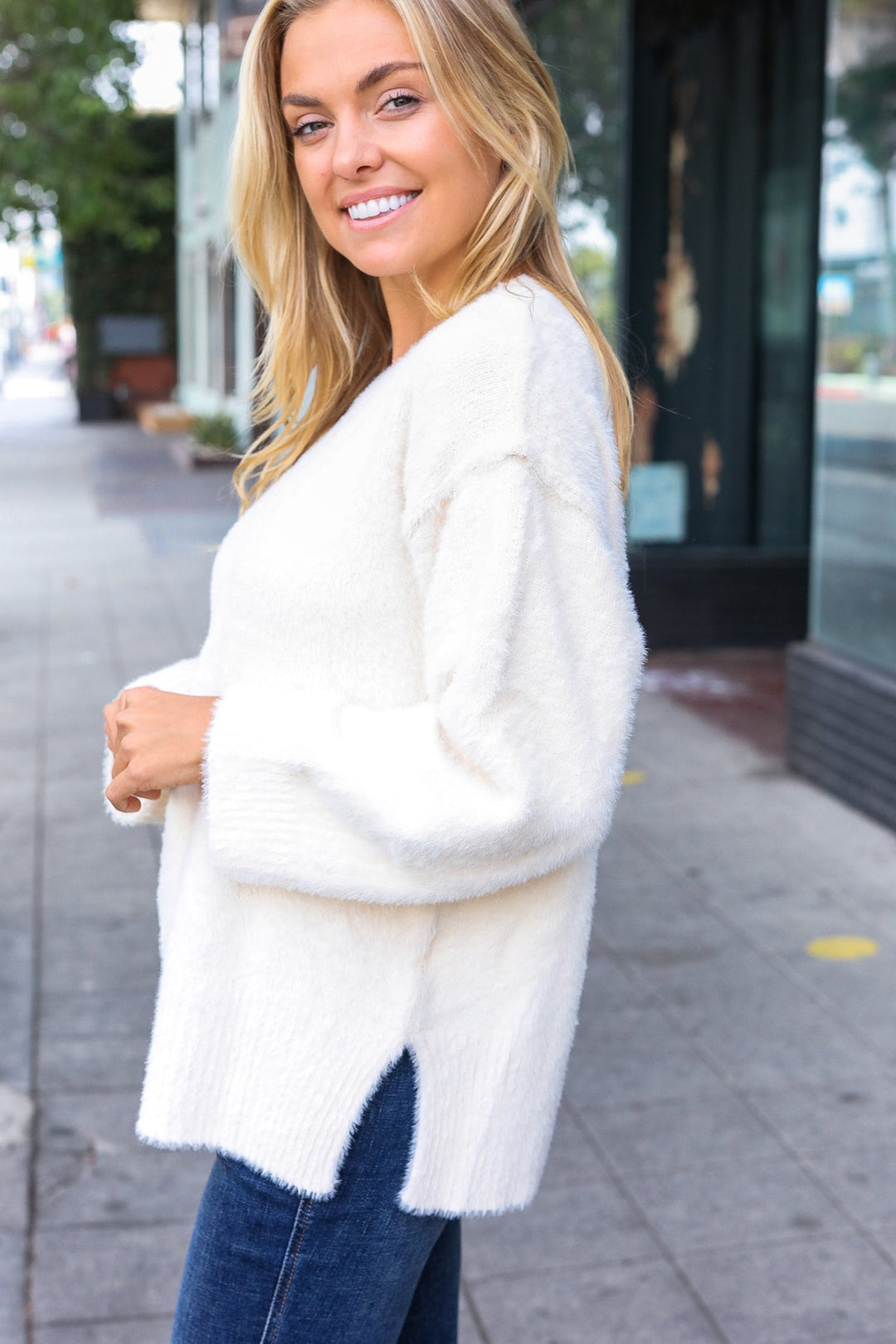 Classic Elegance Ivory Fuzzy Soft Knit Sweater | Nikki &amp; Co. Boutique