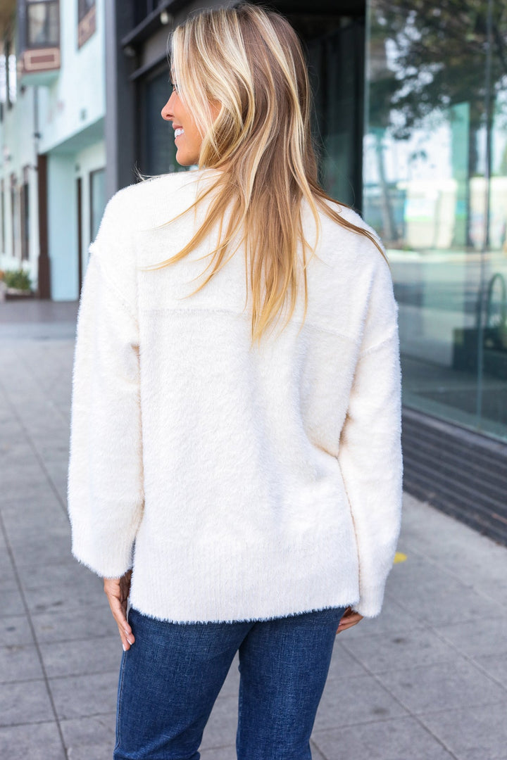 Classic Elegance Ivory Fuzzy Soft Knit Sweater | Nikki &amp; Co. Boutique