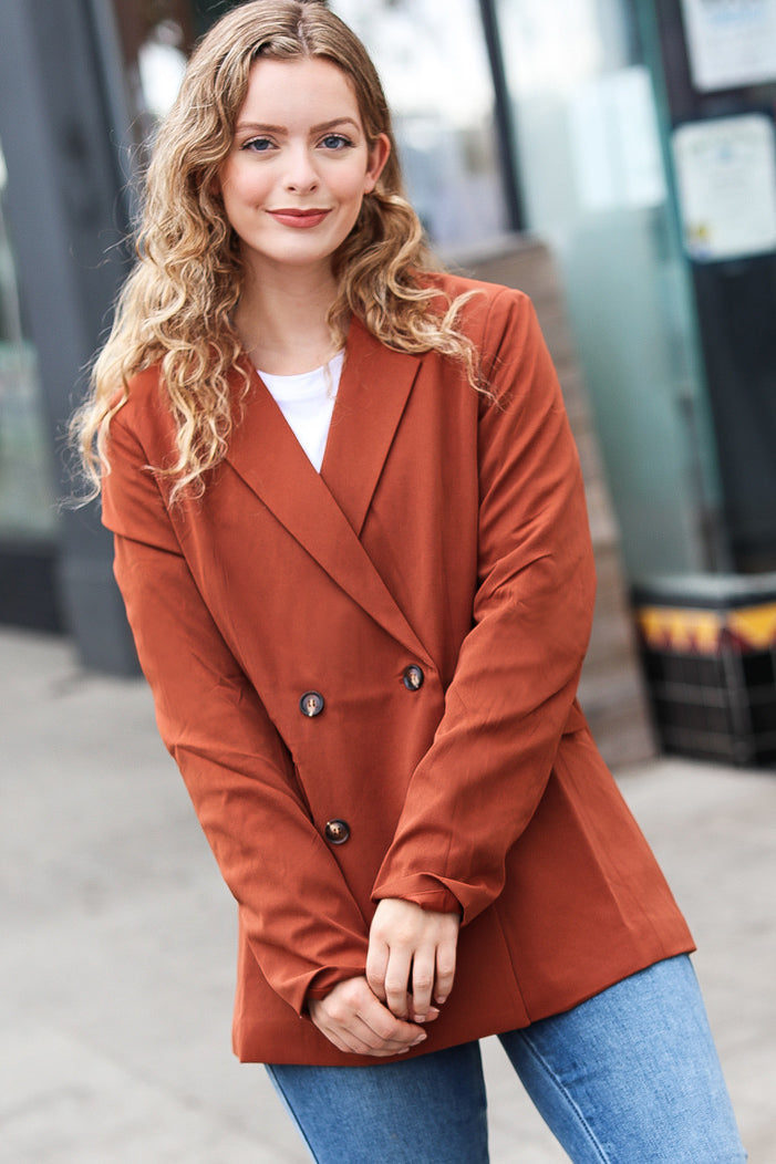 Going Up Rust Double Button Collar Lapel Blazer | Nikki &amp; Co. Boutique