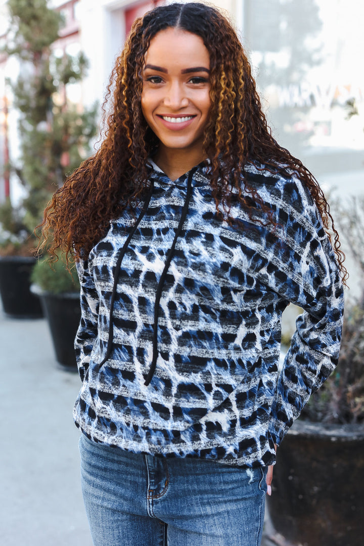 Casual Chic Blue &amp; Black Animal Print Stripe Hoodie | Nikki &amp; Co. Boutique