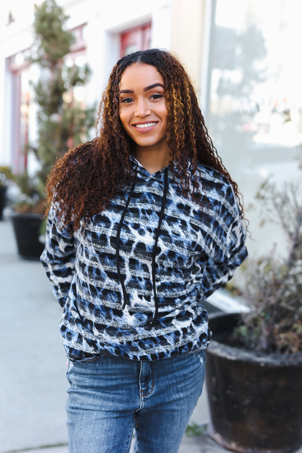 Casual Chic Blue &amp; Black Animal Print Stripe Hoodie | Nikki &amp; Co. Boutique