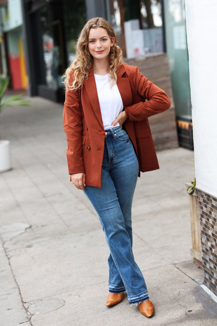 Going Up Rust Double Button Collar Lapel Blazer | Nikki &amp; Co. Boutique