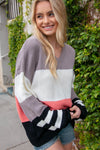 Slate V Neck Color Block Slouchy Knit Sweater - Nikki and Co Boutique