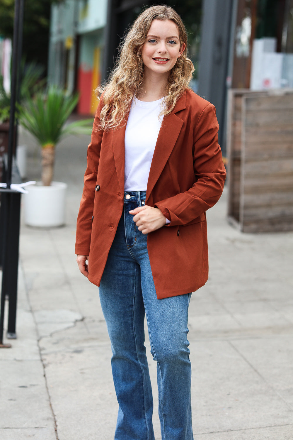 Going Up Rust Double Button Collar Lapel Blazer | Nikki &amp; Co. Boutique
