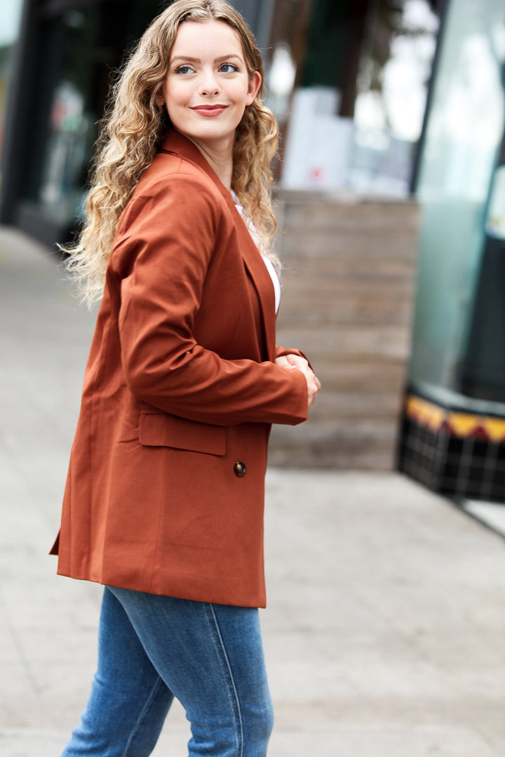 Going Up Rust Double Button Collar Lapel Blazer | Nikki &amp; Co. Boutique