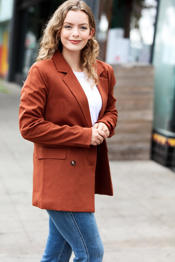 Going Up Rust Double Button Collar Lapel Blazer | Nikki &amp; Co. Boutique