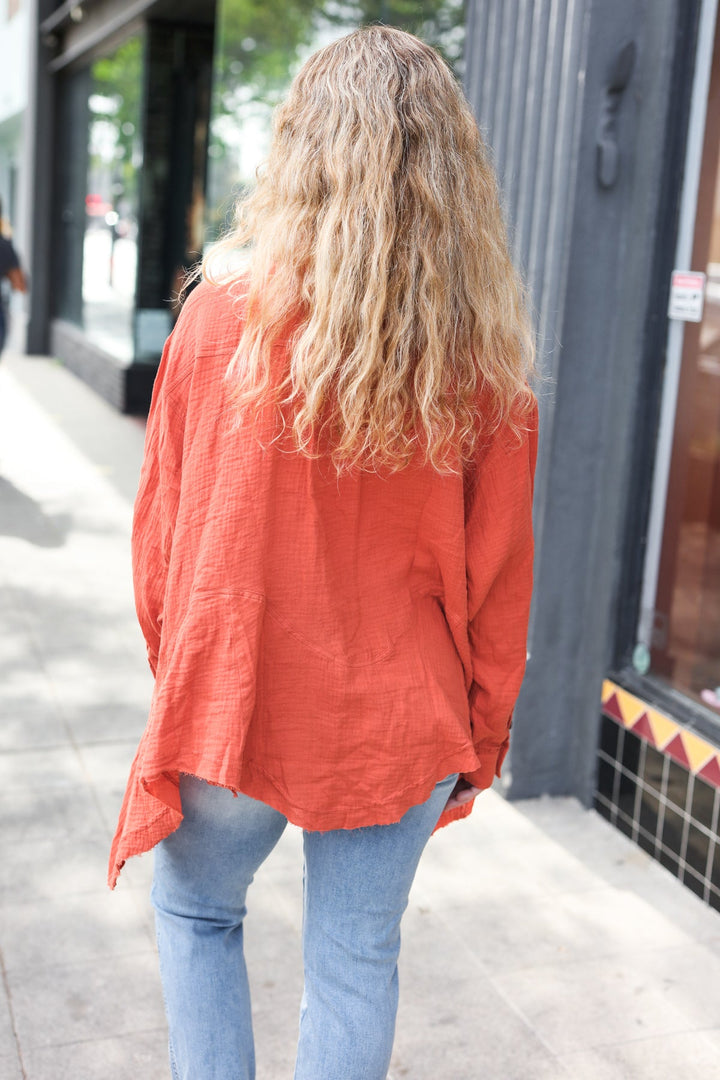 Everyday Rust Button Down Sharkbite Cotton Tunic Top | Nikki &amp; Co. Boutique
